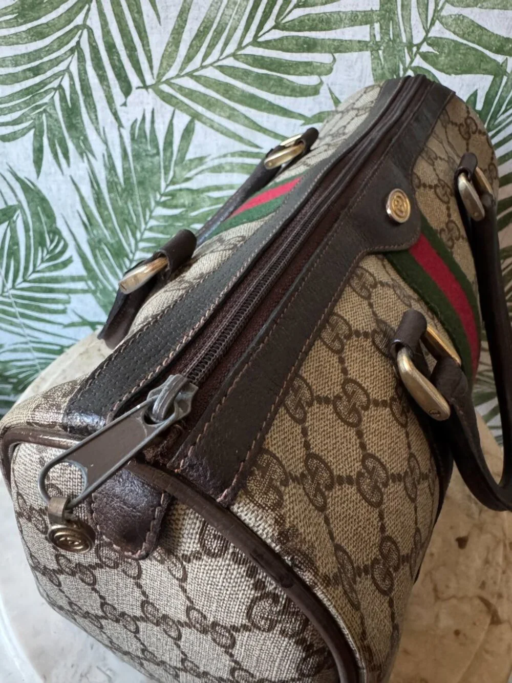 Vintage Gucci GG Monogram Web Stripe Boston Satchel - Picture 7 of 16